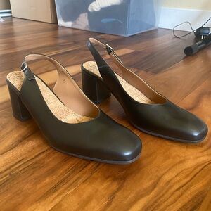 Black Faux Leather Slingback Heels